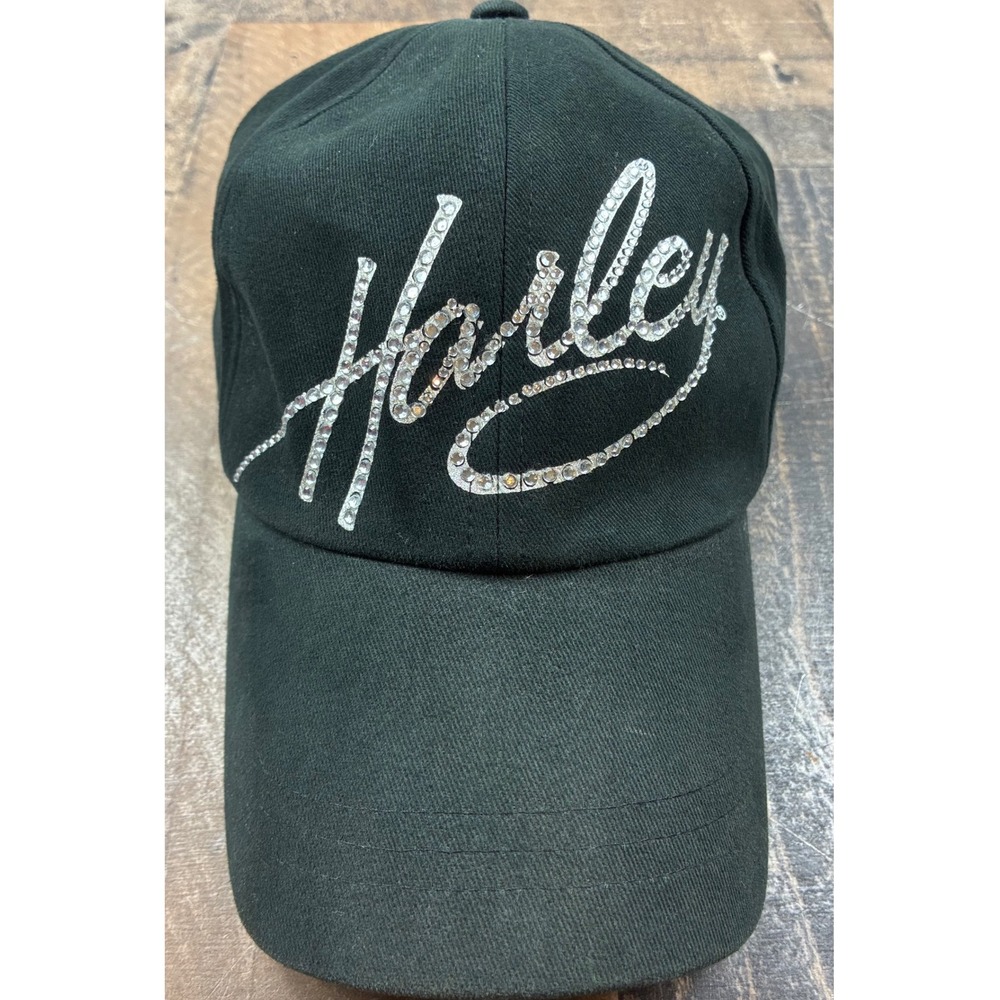 Harley-Davidson Baseball Cap Womens OS Black Rhinestone Script Logo Hat